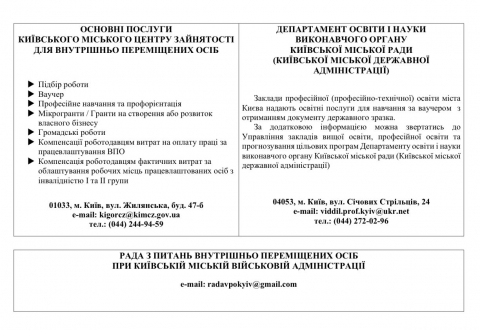 Послуги, які надаються Київськии міським центром зайнятості для ВПО